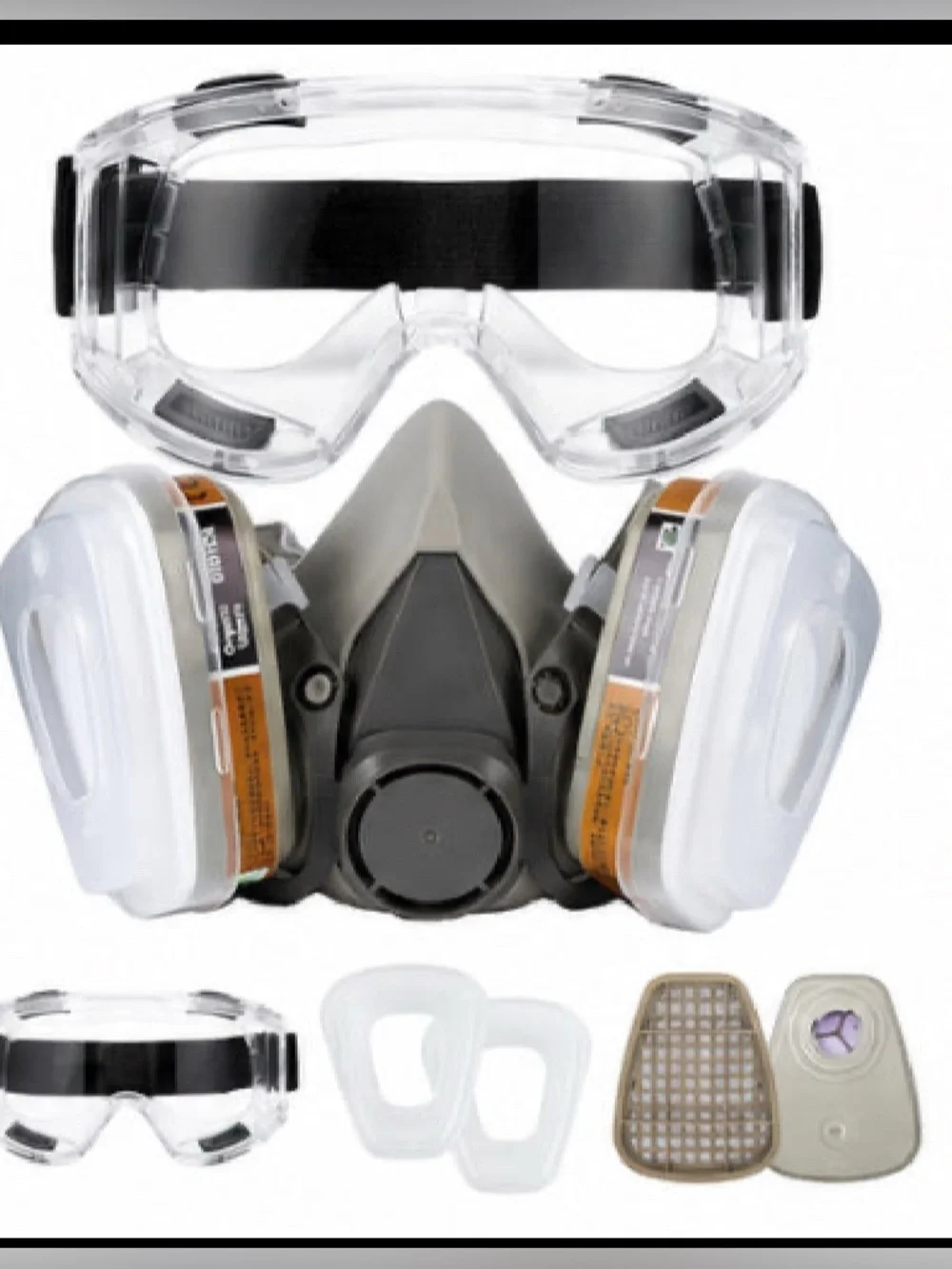 Gray Dual-Filter Respirator Mask with Clear Safety Goggles